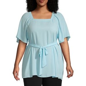 NWT NEW Aqua Blue belted blouse